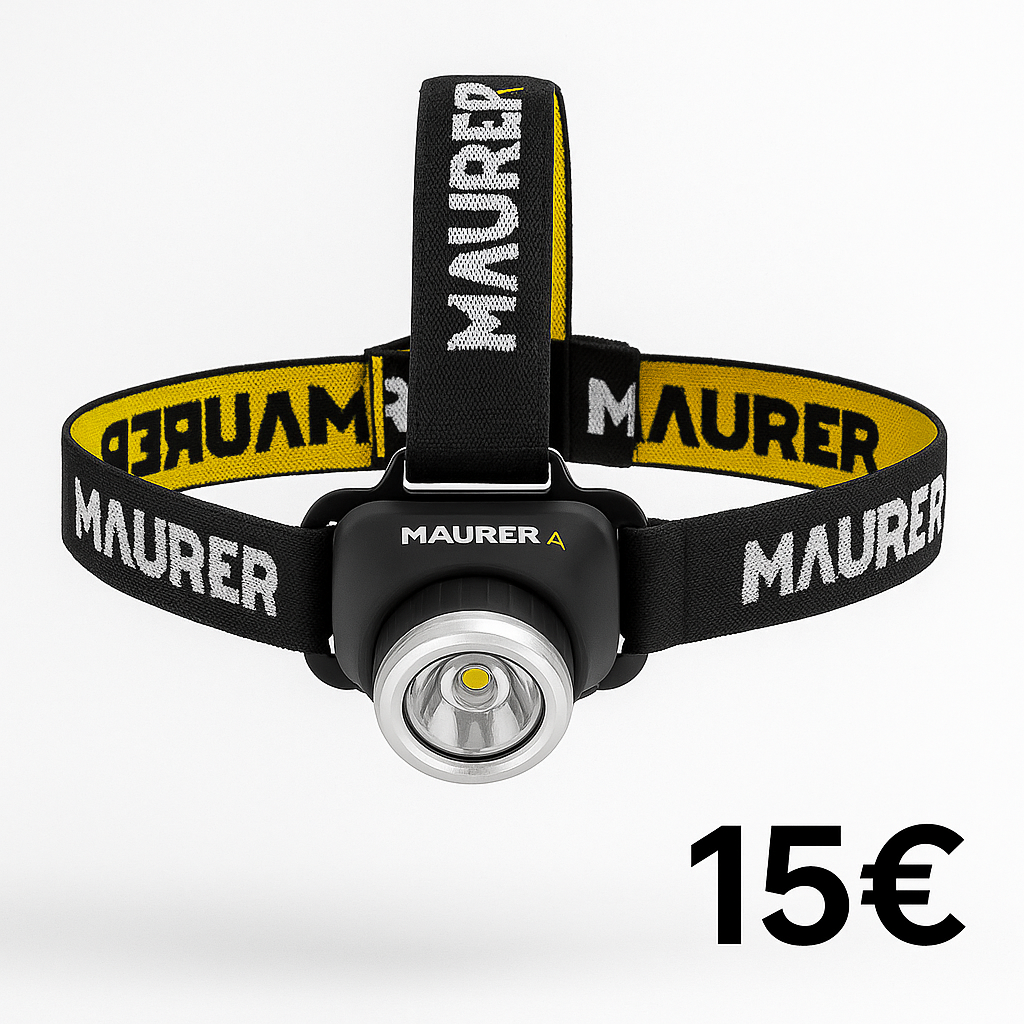 Torcia Frontale MAURER LED – Regolabile, Fascia Elastica, Alta Luminosità – 15€